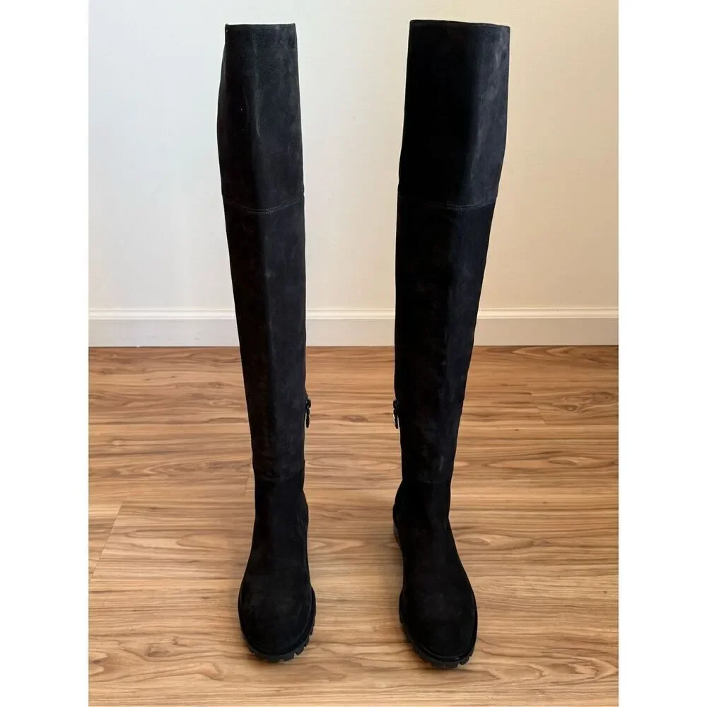 Stuart Weitzman Womens Suede Amber Over-The-Knee Flat Boots Black Size 8